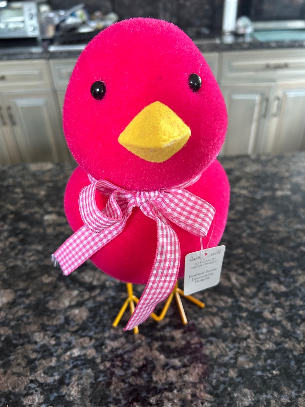 Ashland Bright Pink Plush Bird with Yellow Beak and Gingham Bow